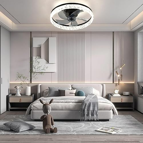 Miniatura 5 de Ventilador de techo moderno de 20 pulgadas para interiores con luces y mando a distancia LED de perfil bajo, ventilador de techo regulable de