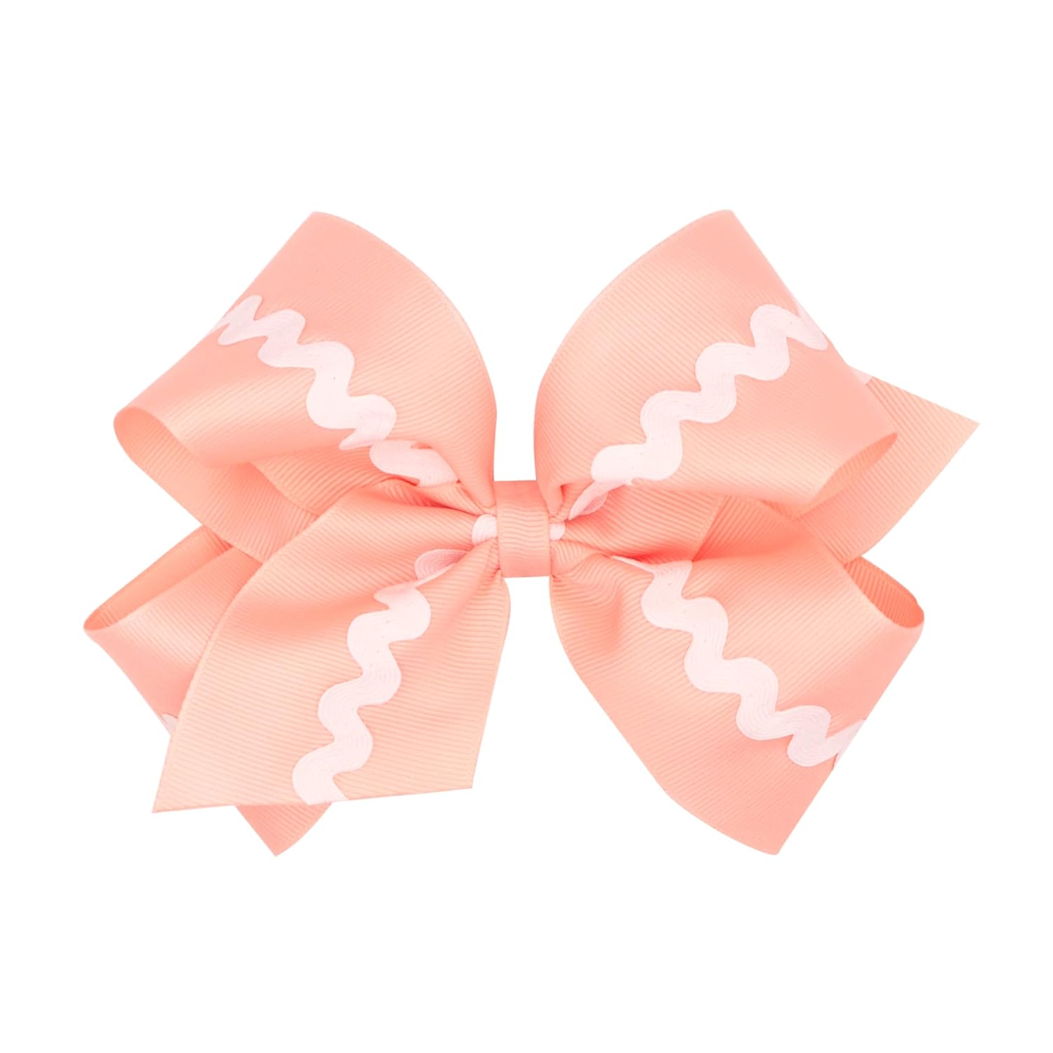 Wee Ones Girls’ Grosgrain Hair Bow with Ric-Rac Detail, Medium or King, on WeeStay No-Slip Clip, King, Light Coral