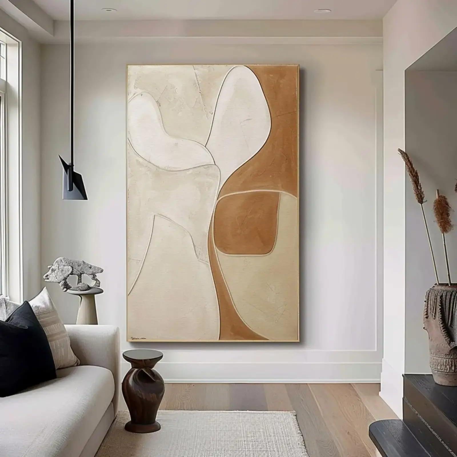 JACBON Obra de arte moderna para sala de estar, impresión artística de pared, pintura abstracta de gran tamaño con textura marrón y beige, lienzo de 30 x 40 cm (12 x 16 pulgadas), marco interno.