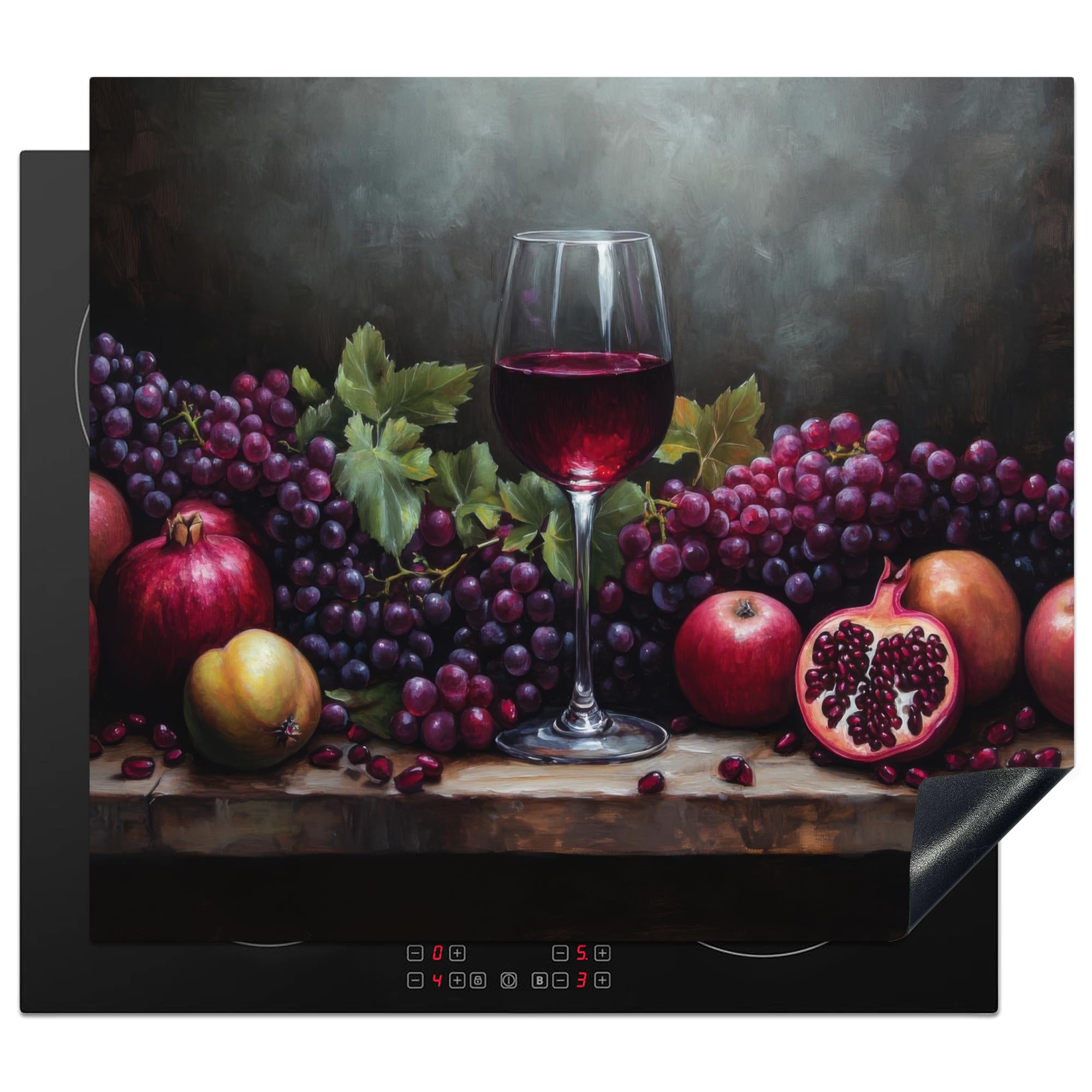 KitchenYeah© Induction Hob Cover Protector Mat 20.5"x23.2" / 59x52 cm Kitchen Universal Ceramic Covers for Electric Cookers Vinyl Wine - Fruit - Still Life