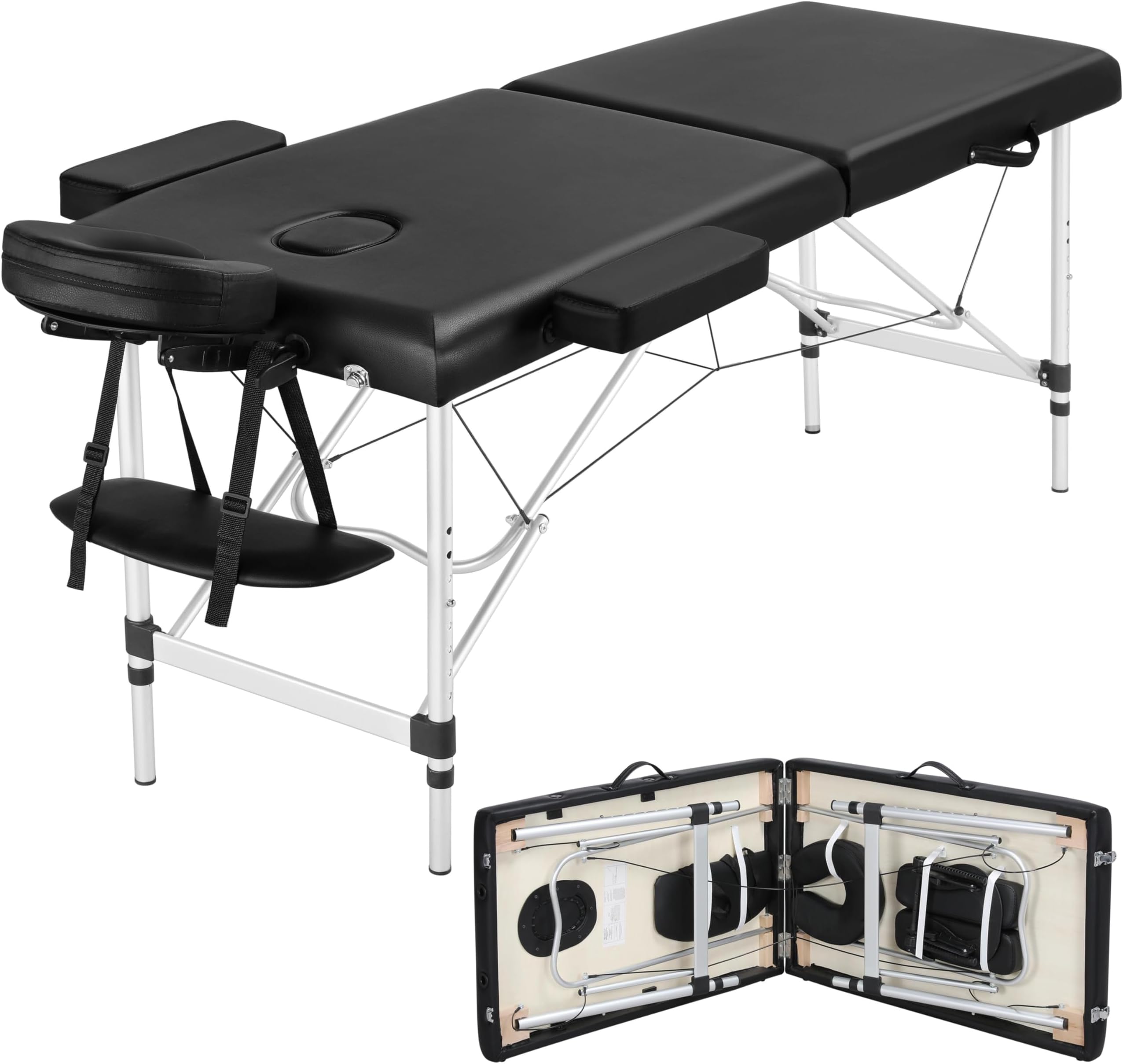 - Yaheetech Aci Portable Massage Table 84Inch Massage Bed Aluminium Height Adjustable Facial Salon Tattoo Bed With Carring Case,3 Fold,Extra Wide,Black