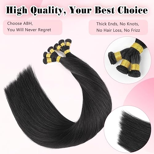 Miniatura 3 de ABH AMAZINGBEAUTY HAIR Extensiones de cabello humano Remy real para coser, atadas a mano, color negro azabache de 18 pulgadas, para mujer, 1.76 onzas