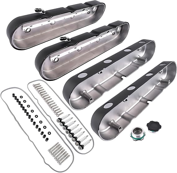 LS Cast Black Aluminum Valve Covers Coil Mount Kit Replacement for Chevy Small Block SB V8 Gen III IV 4.8 5.3 5.7 6.0 6.2 6.7L # 8082-3BK, 8082-3, JM8082-3, JM8082-3BK
