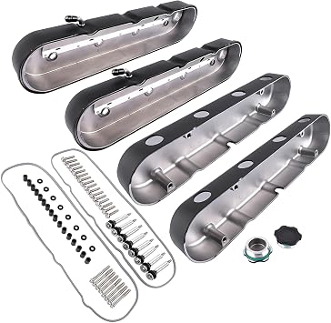 LS Cast Black Aluminum Valve Covers Coil Mount Kit Replacement for Chevy Small Block SB V8 Gen III IV 4.8 5.3 5.7 6.0 6.2 6.7L # 8082-3BK, 8082-3, JM8082-3, JM8082-3BK