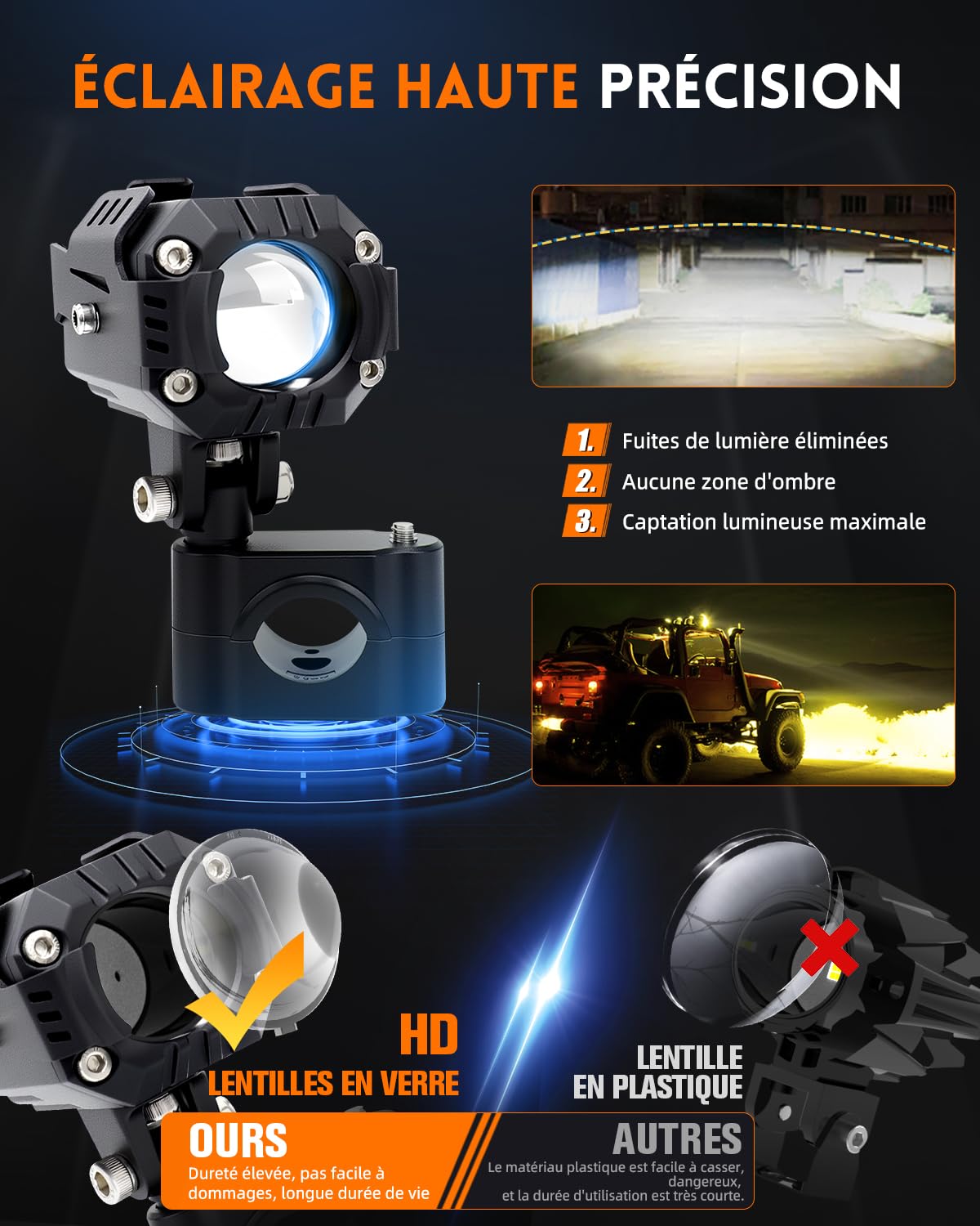 CO Light - Luces adicionales para moto antiniebla LED 20000LM Gen 2 faro de moto 7 modos estroboscópicos IP68 para conducción nocturna lluvia carretera montaña seguridad con kit haz y soportes de 18 a