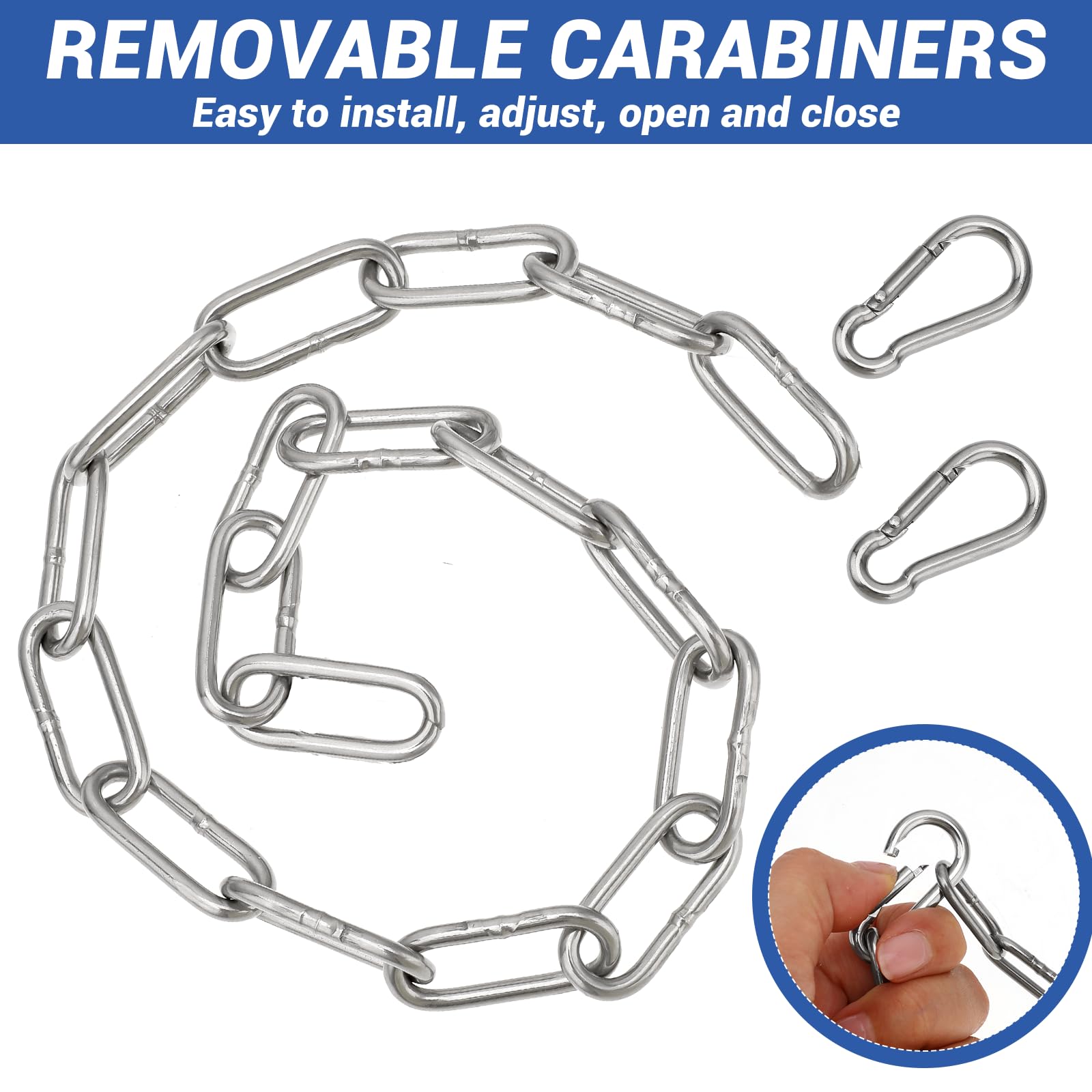 Catena a maglie in acciaio inox, 50 cm, con moschettone, catena in metallo per recinzioni esterne, gabbie per uccelli, porte esterne