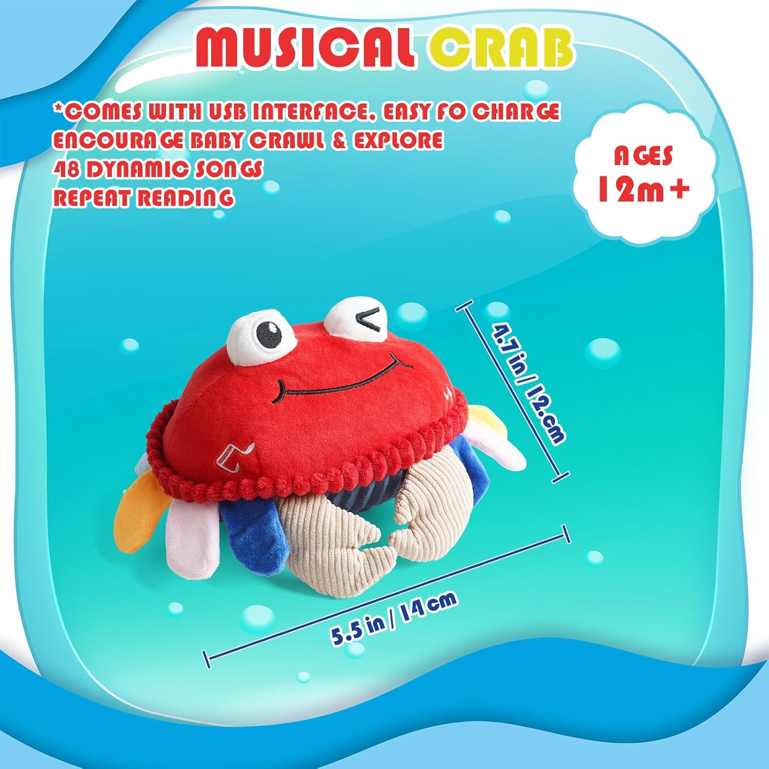 Baby Toys 18 Months - Crawling Crab Tummy Time Toy with Musical Dancing Walking Bouncing Learning, Toddler Sensory Travel Toys for Boys & Girls, Birthday Gifts