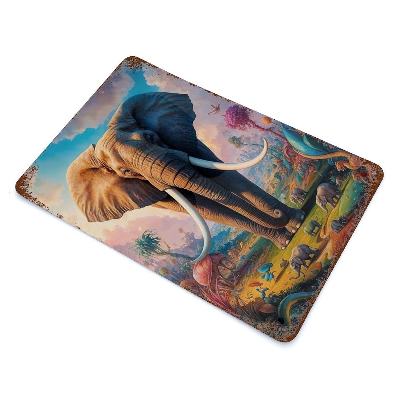Enchanted Elephant Distressed Metal Wall Sign 11.8"x7.9", for Farmhouse, Kitchen And Entryway Decor, Rustic Home Decor