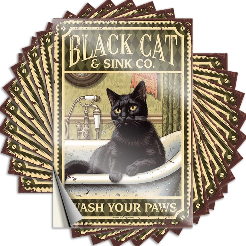 Black Cat Wash Your Paws Men Half - Funny Sticker Wall Waterproof Decal(12X18CM)