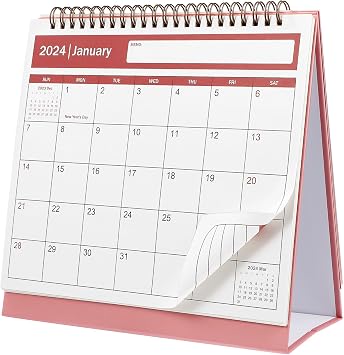 Healifty Pink Desk Calendar with Monthly Planner and Holiday Reminder Thick Paper Anti-bleed Desktop Calendar for Home Office Spacious Daily Blocks for Notes and Goal Planning
