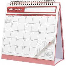Healifty Pink Desk Calendar with Monthly Planner and Holiday Reminder Thick Paper Anti-bleed Desktop Calendar for Home Office Spacious Daily Blocks for Notes and Goal Planning