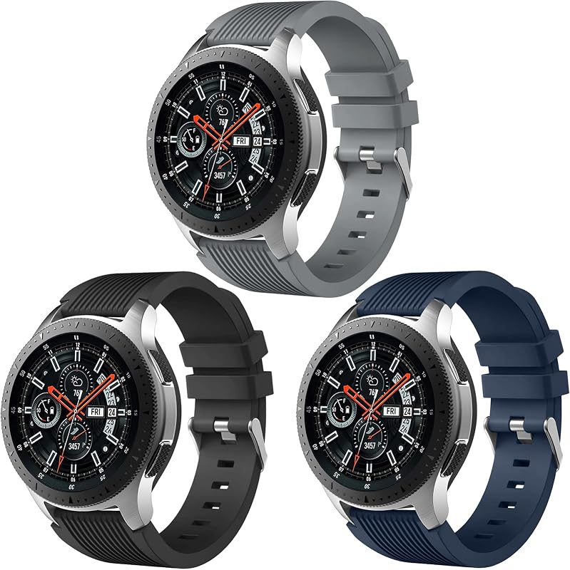 Compatible for Samsung Galaxy Watch 3 45mm Band/Galaxy Watch 46mm/Gear S3 Frontier, 22mm Smart Watch Bands Silicone Quick Release Strap for Men, 3 Pack of Black/Dark Blue/Space Gray