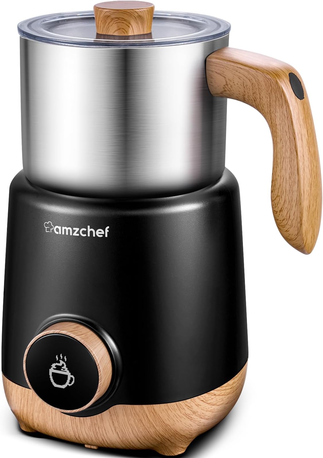 AMZCHEF8 in 1 Electric Milk Frother for Latte, 550W Automatic Milk Frother and Steamer with 600ml Detachable Cup, Hot and Cold Milk Machine, Hot Chocolate and Nut Milk Maker, Dark Black