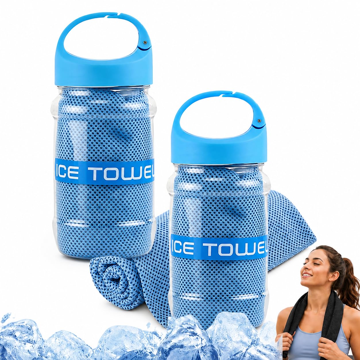 Cooling Towel,39x11.81inch Ice Cool Neck Towel,Neck Wrap Ice Towels,Breathable Quick Drying Ices Cool Microfibre Towels with Storage Bottle For Gym Workout Running Yoga Golf Camping Hot Weather