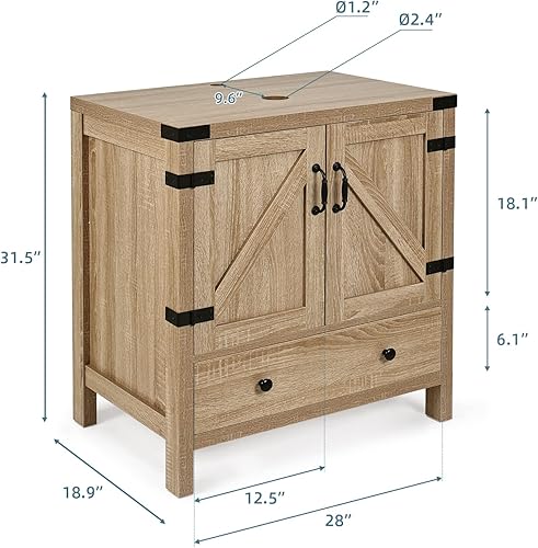 Miniatura 2 de Puluomis Tocador de baño de 28 pulgadas, moderno soporte de madera de color natural, mueble de baño con pedestal con baño de cerámica en blanco y