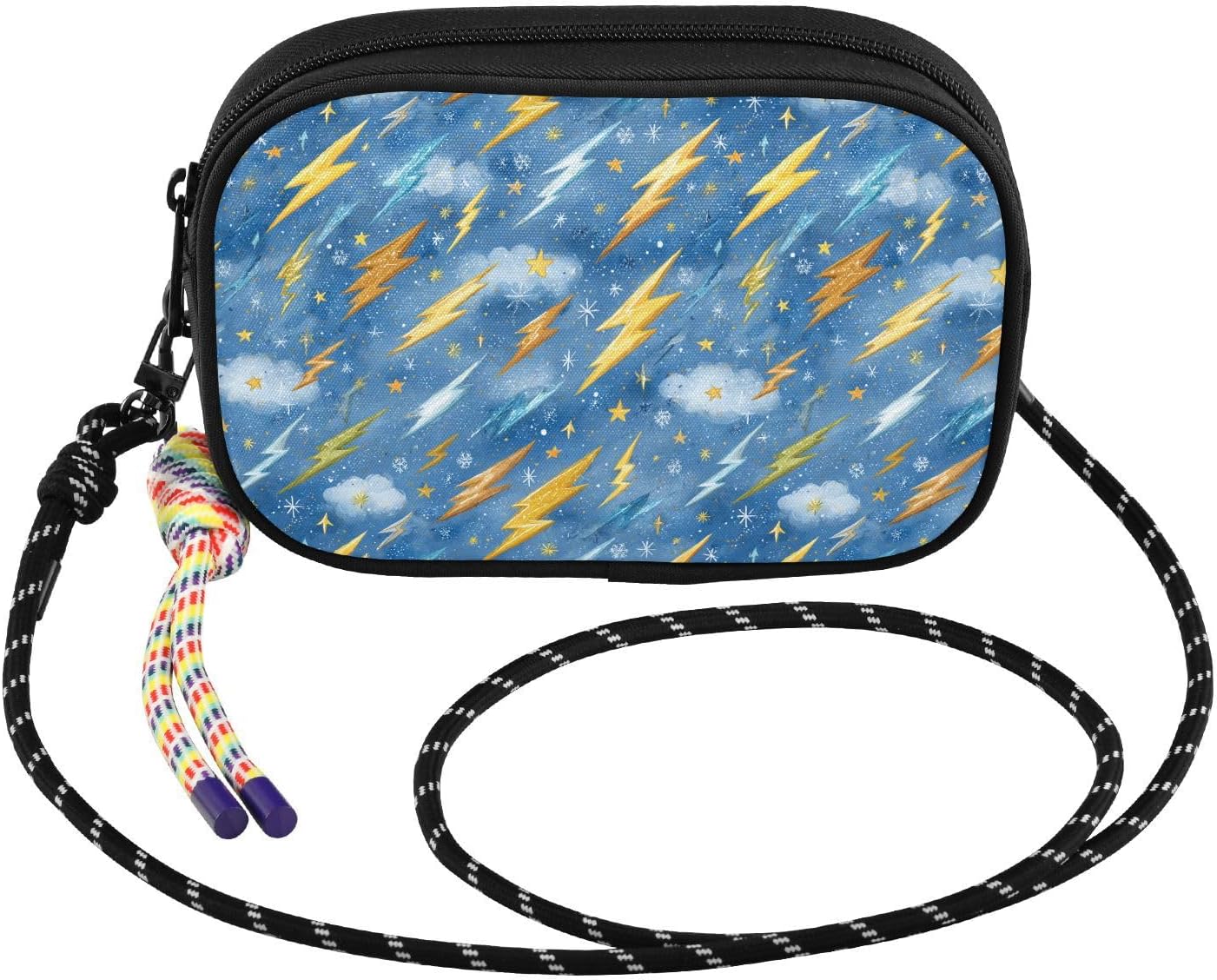 Mini Crossbody Bag for Women and Men Sky Yellow Blue Lightning Phone Bag Zipper Pouch Wallet for Travel, Shopping and Daily Use