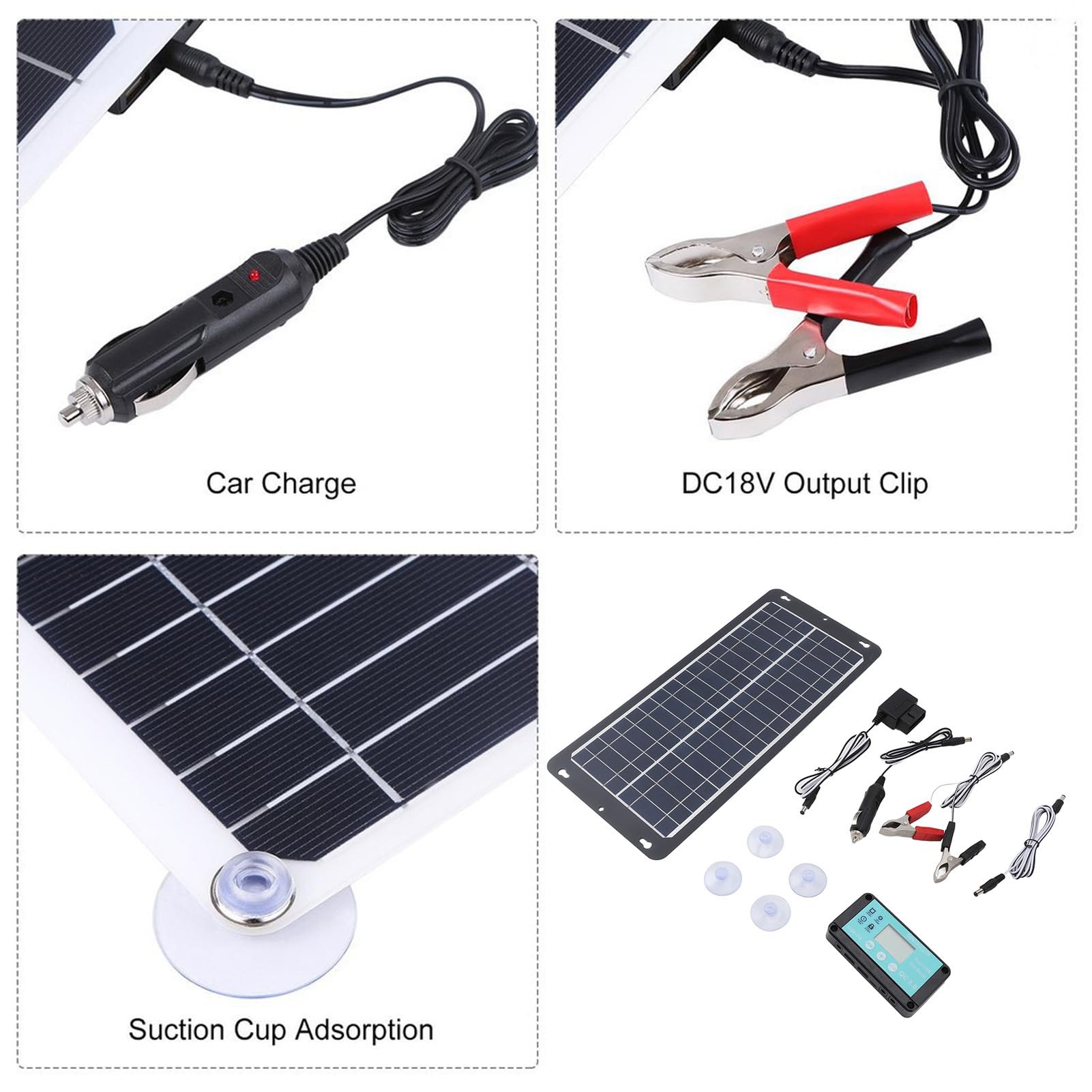 Kit Pannello Solare Monocristallino 30W 12V 24V con Doppia Porta USB Tipo C DC Regolatore OBD per Campeggio Alpinismo Auto RV Marine Off Grid Ricarica