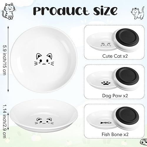 Miniatura 2 de 6 cuencos de cerámica para gatos, platos para gatos, antifatiga, plato de comida para gatos con parte inferior de silicona antideslizante, platos