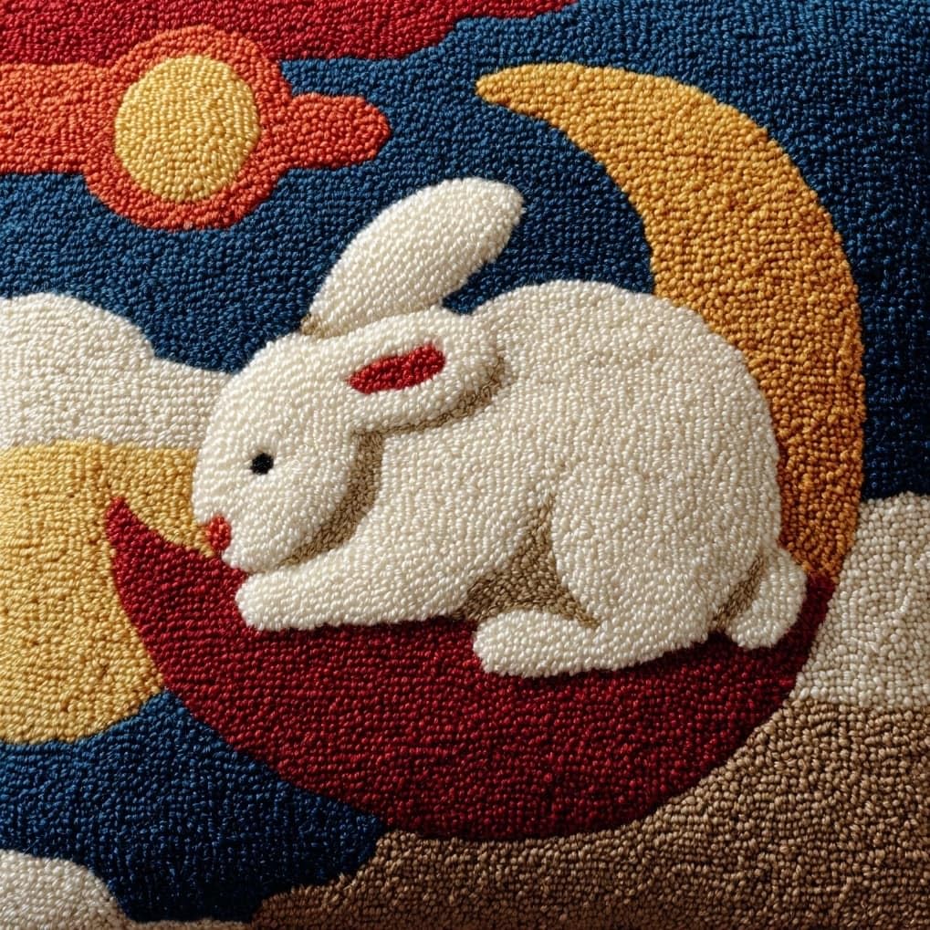 AxiangziK DIY Latch Hook Cushion Cover Kit 43x43cm,Rabbit Under the Moon