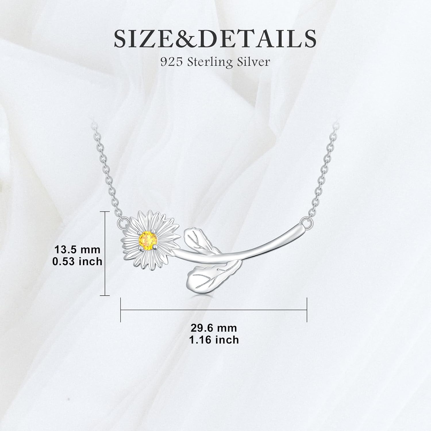 Daisy Necklace S925 Sterling Silver Daisy Pendant Necklace Natural Citrine Necklace Daisy Jewelry Christmas Birthday Gifts for Women Wife Mom Friends - Image 4