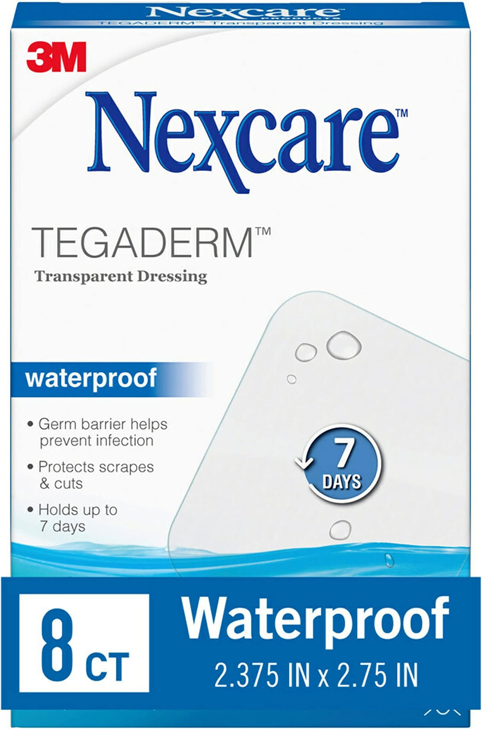 Tegaderm Waterproof Transparent Dressing, Flexible and Breathable, Post-Surgical Incisions, 2-3/8-Inches X 2-3/4-Inches, 8 Count