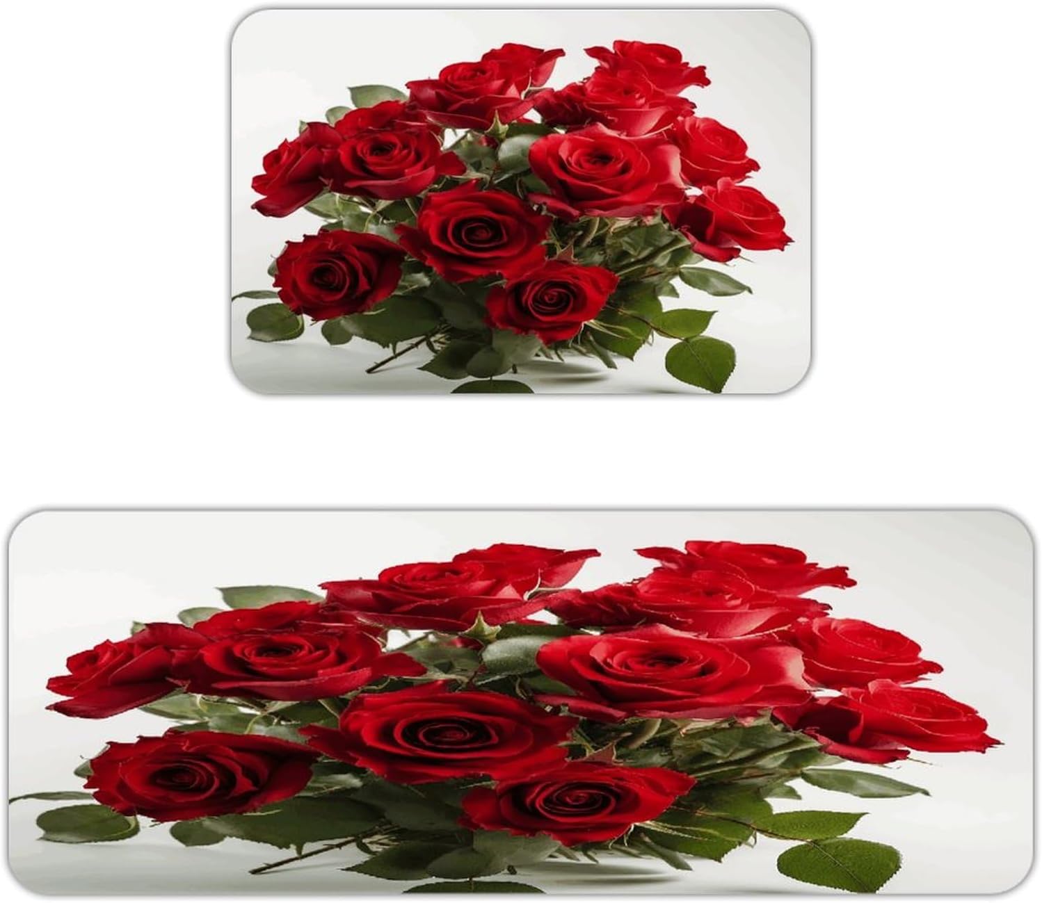 Fresh Red Roses Kitchen Mats with 2PCS Non-Slip Washable,Kitchen Rug Heavy Duty Durable, Floor Mats for Kitchen,Office,Sink,Laundry