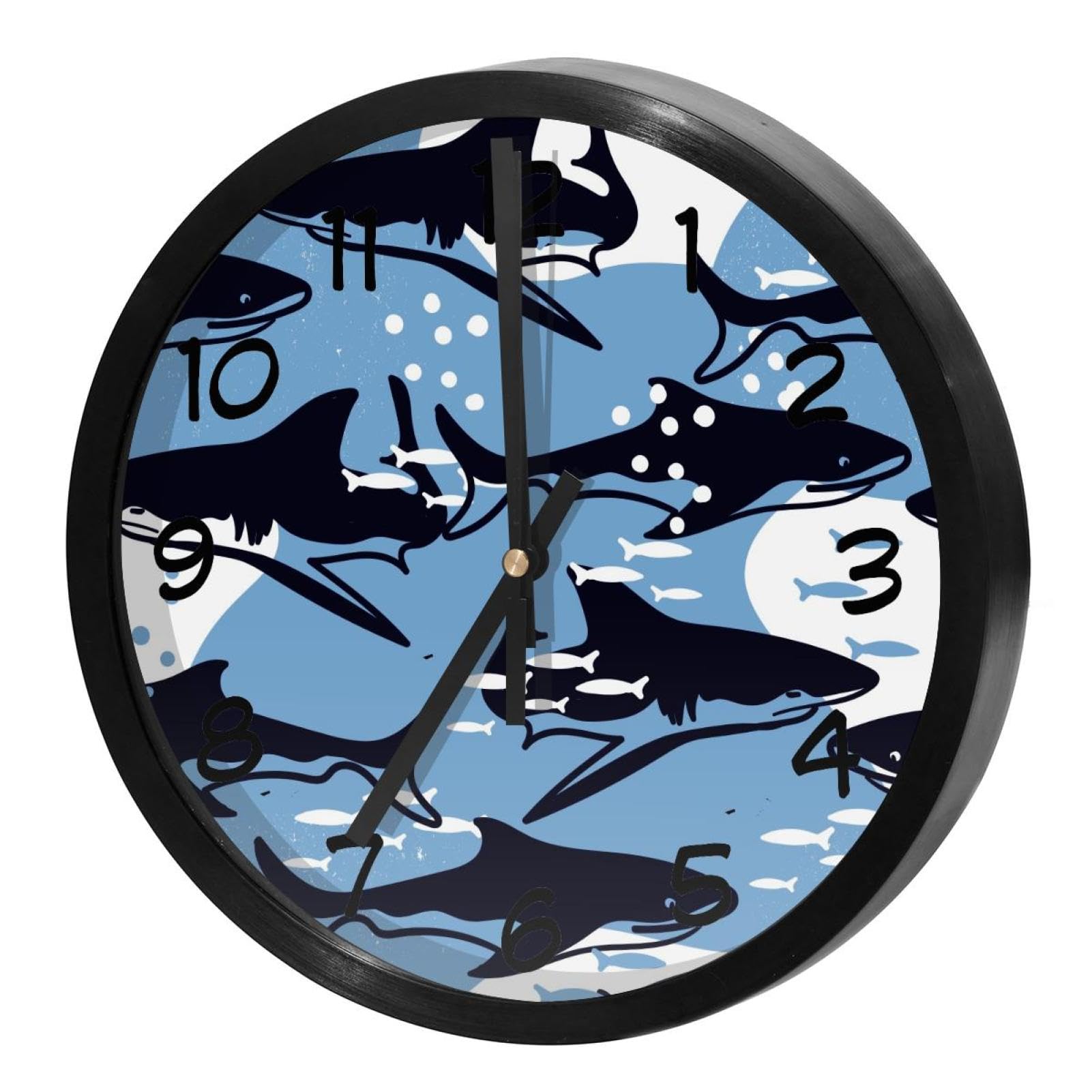 Horloge murale silencieuse requins décorative ronde pour cuisine et bureau