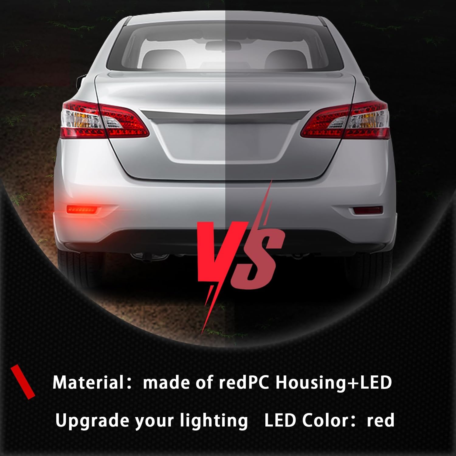 LED Rear Bumper Reflectors Light Fog Brake Tail Lamps Compatible with for 2015-2022 Nissan Murano for Nissan Sentra, for Nissan Leaf Replace OEM Stock Reflector Trim (RED)