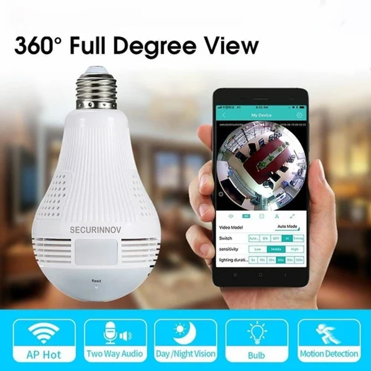 securinnov Bulb Camera: Home Security Light -6