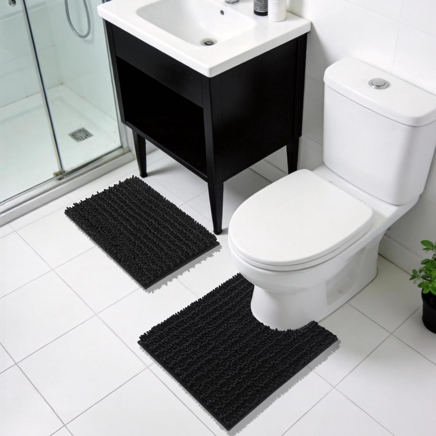 Yimobra Bathroom Rugs Non Slip Washable 32x20 Inch - Ultra Soft Absorbent Chenille Bath Mat, Quick Dry Shaggy Floor Carpet for Tub Shower, Black Home Decor Accessories - Image 6