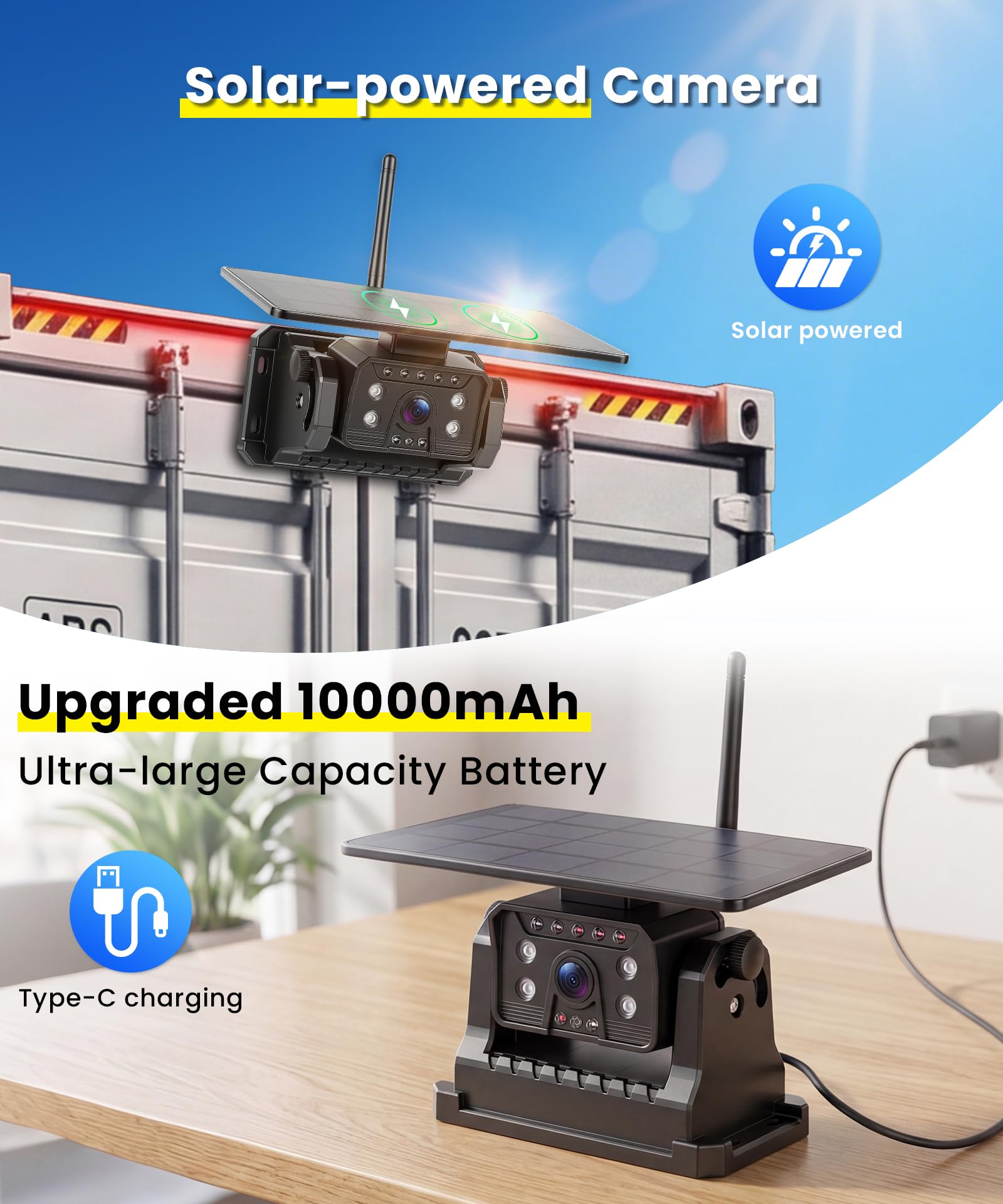 VECHTEL Cámara de Marcha atrás inalámbrica con Pantalla HD IPS de 7", visión Nocturna IP68, cámara magnética inalámbrica alimentada por energía Solar, Soporte telescópico