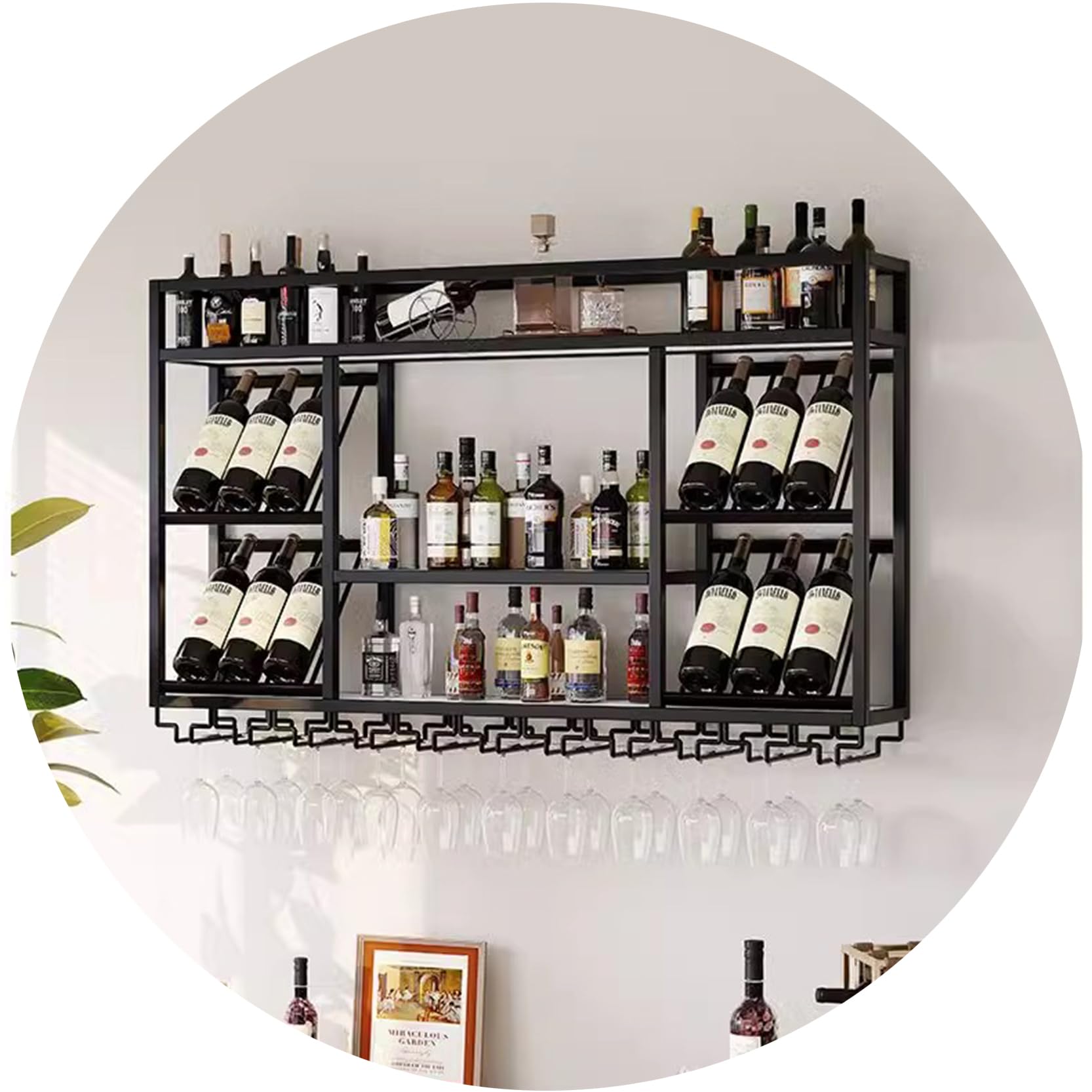 Étagère à vin murale pour bar et cuisine moderne avec support verres