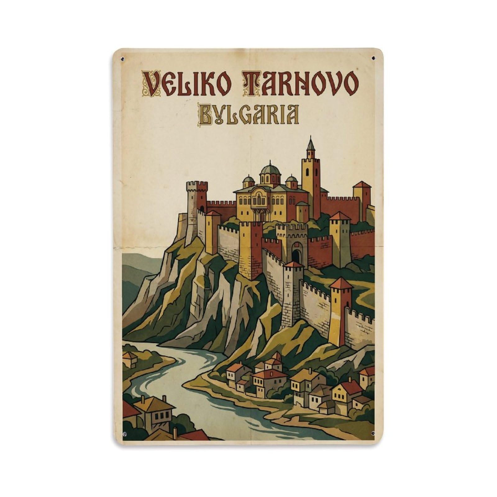 Retro Bulgaria Veliko Tarnovo Metal Tin Sign Plaque Wall Decor for Cafe, Club Bar, Office, Garden Metal Poster 8x12Inch