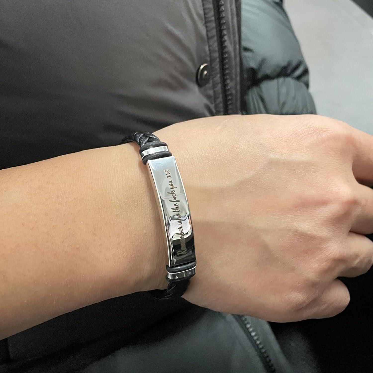 Atiptu Remember Who The F You Are Motivationa Bracelet-Dont Let The Hard Days Win Bracelet for Women Men Black Braided Stainless Steel Engraved Inspirational Message Fashion Bracelet Jewelry - Image 4