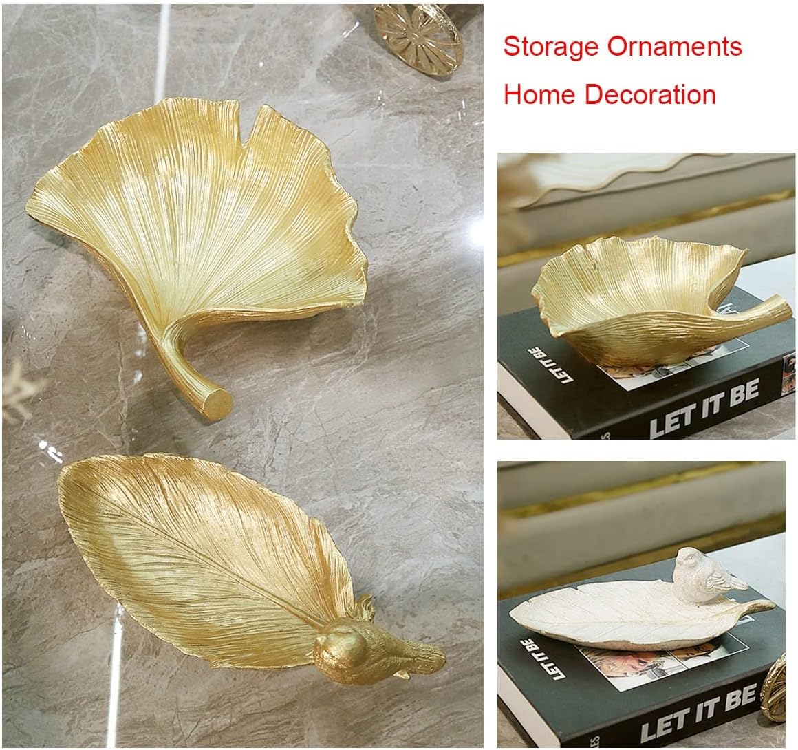 Key Tray for Entryway Resin Home Decor Bird Sculpture,Modern Key Jewelry Dish Tray Vanity Tray,Gold Leaf Jewelry Bowl Christmas Birthday Wedding Gifts (Color : Ginkgo biloba)