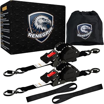 Retractable Ratchet Straps Heavy Duty Tie Down 1*12ft Breaking Strength 1760LBS Cargo Securing System, for Motorcycle, Jetski, KayakBlack,2 Pack