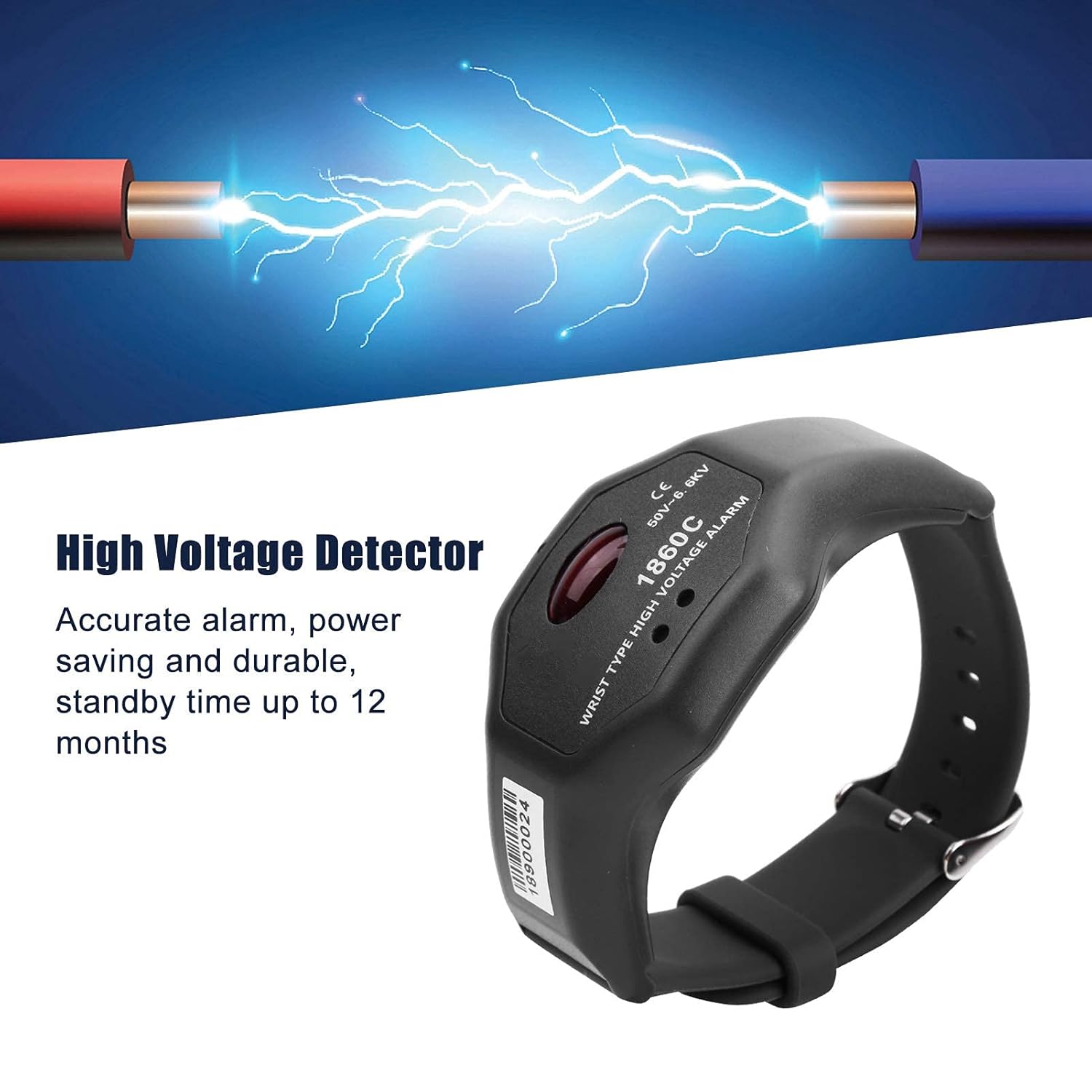 Eujgoov 1860C 50V-6.6KV High Voltage Detector with Alarm Wrist Type High Voltage Alarm