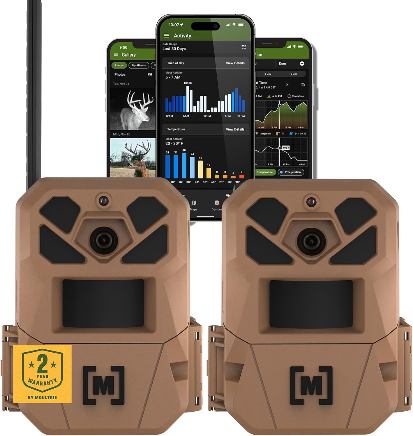 Moultrie Edge 3 Cellular Trail Camera – 2 Pack – 40MP HD Photo Capture – 1080p Low-Glow Flash – GPS – Multi-Carrier Auto-Connect – Built-in Memory – 0.5s Trigger Speed – AI Buck Detection