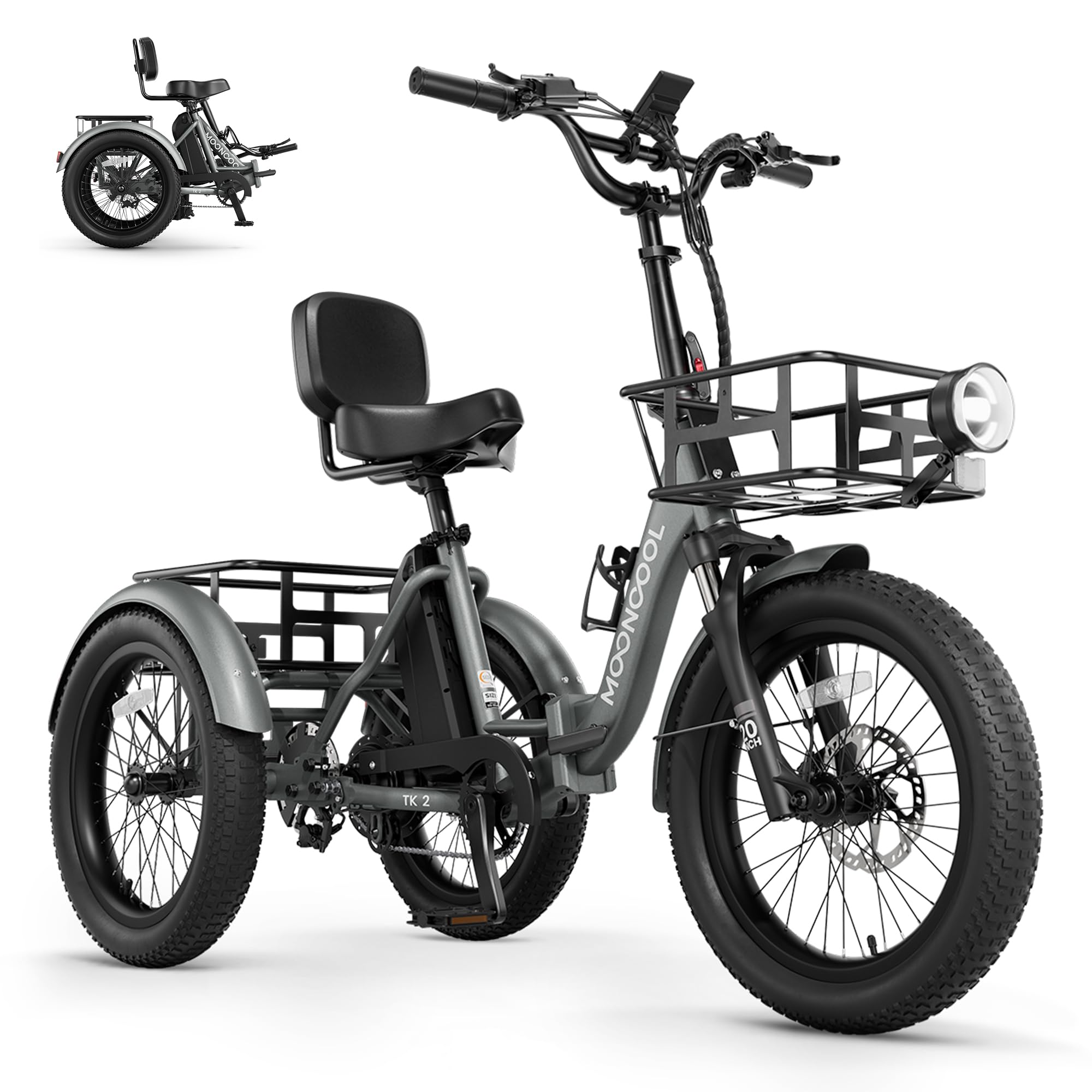 MOONCOOL Electric Tricycle for Adults, Fat Tire Folding Electric Trike