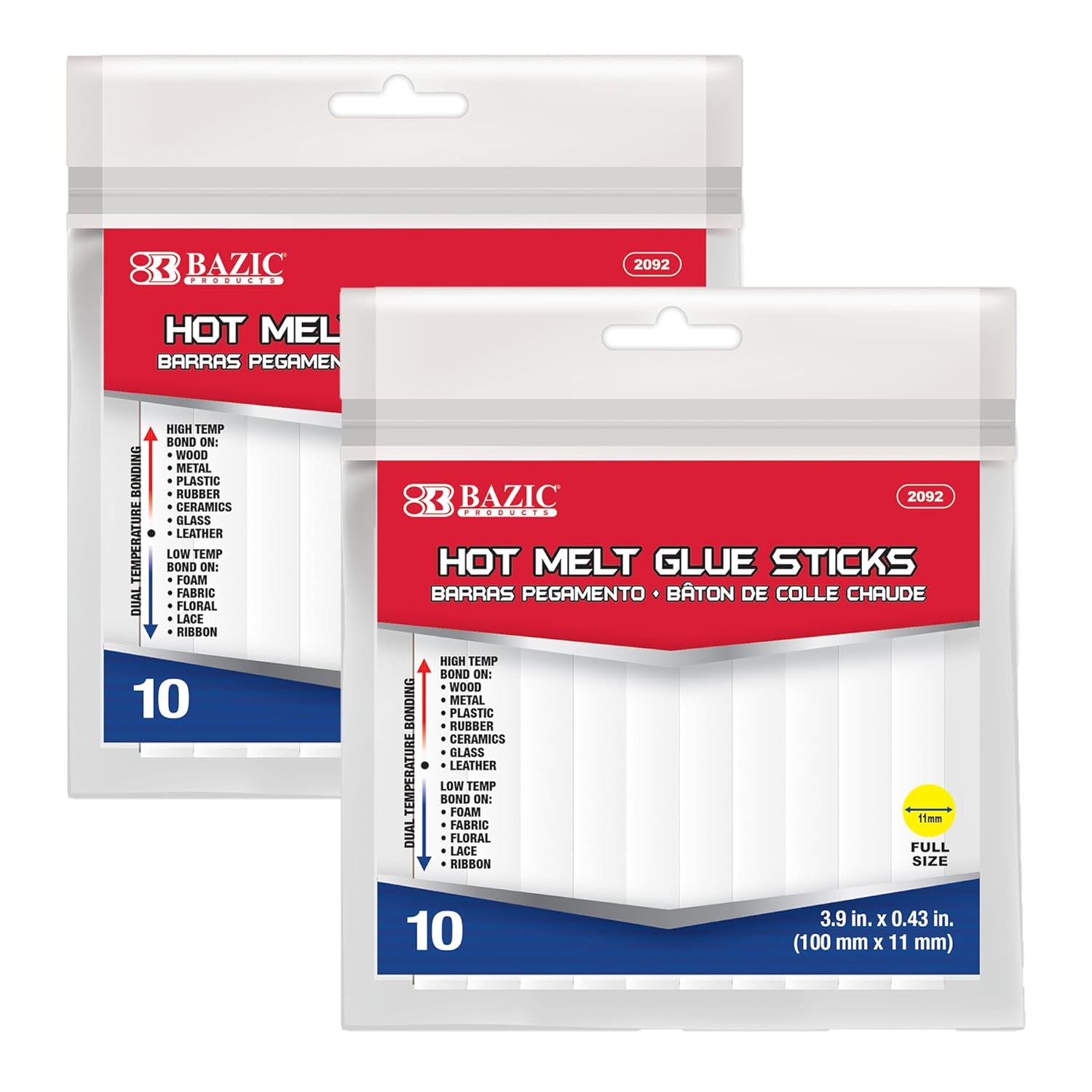 BAZIC Products Hot Melt Glue Sticks Dual Temp Full Size 3.9" x 0.43", All Purpose Industrial Glue Stick, Quick Repair Home Improvement Crafts (10/Pack), 144-Pack