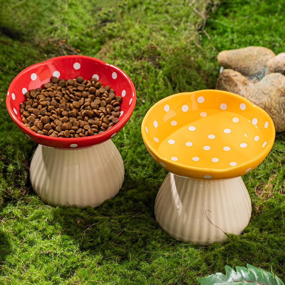 Miska dla zwierząt, podwyższona ceramiczna miska dla zwierząt Miska dla kotów Miska dla małych psów Miski na wodę, Podwyższona miska dla kotów dla kotów domowych, Karma sucha/mokra(Red)