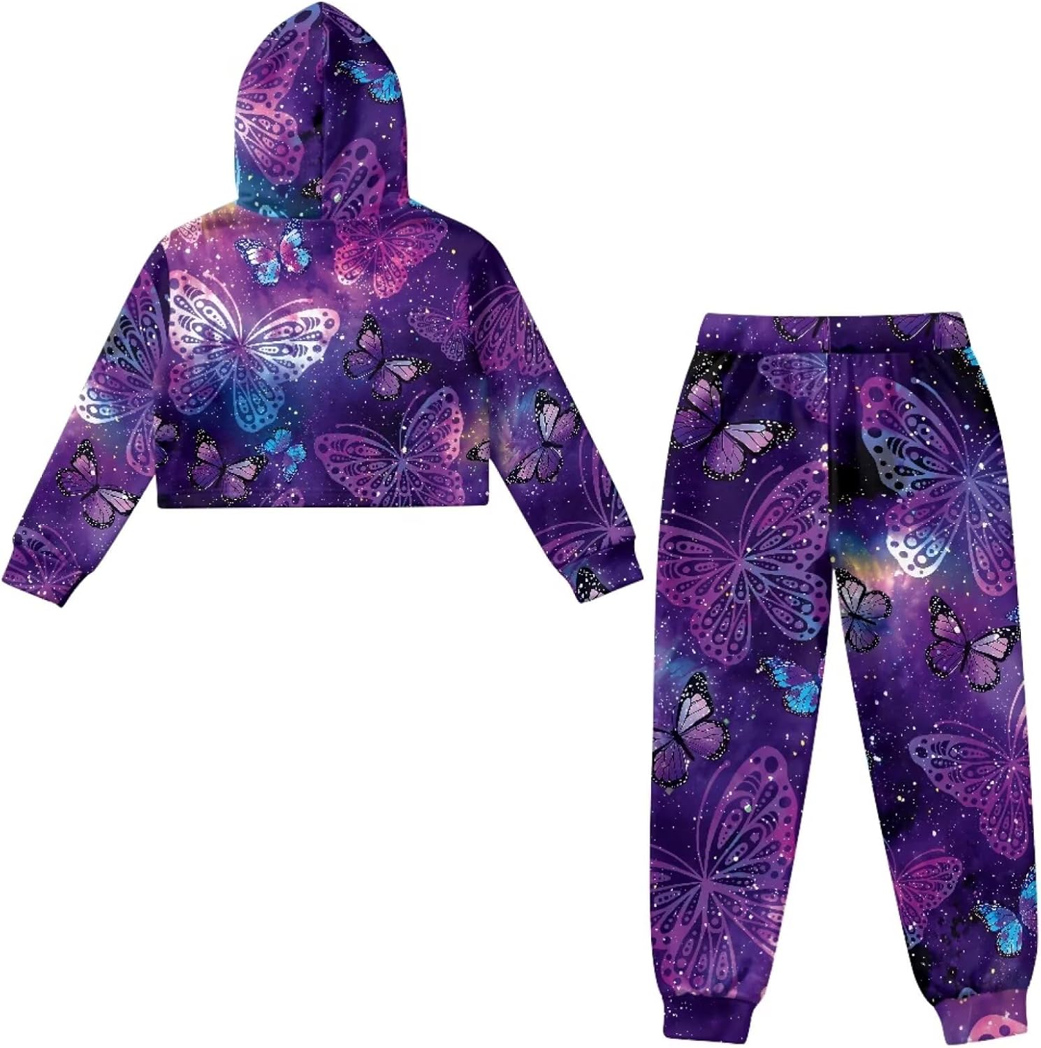 Girls' Active Sweatsuit 2 Piece Outfits Sweatshirt and Pants Girls Tracksuit Set Kids Crop Hoodies Clothing Sets