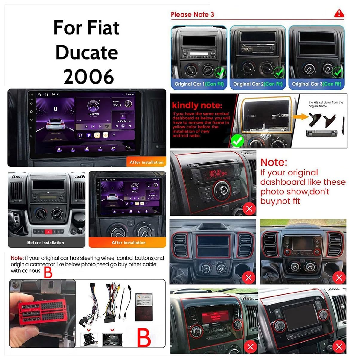 2K Radio Samochodowe dla Fiat Ducate 2006-2016 Ekran Dotykowy QLED Android 13 9-Inch/Bezprzewodowe CarPlay/Android Auto/WiFi/FM AM RDS Radio/GPS/Bluetooth/Kamera Cofania/ADAS DVR(A,M400S 2K)