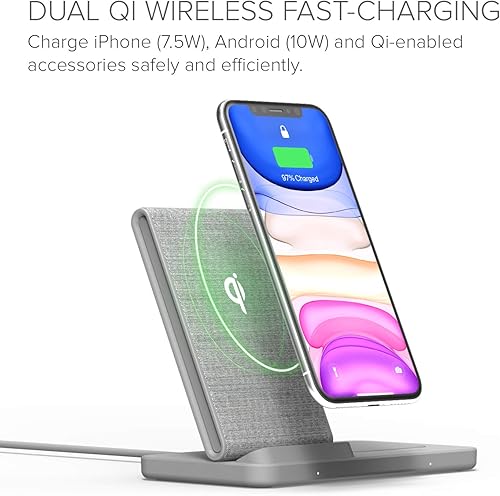 Miniatura 3 de iOttie iON - Soporte inalámbrico Duo de 10 W + almohadilla de 10 W certificado Qi cargador compatible con iPhone y Samsung Galaxy gris claro y