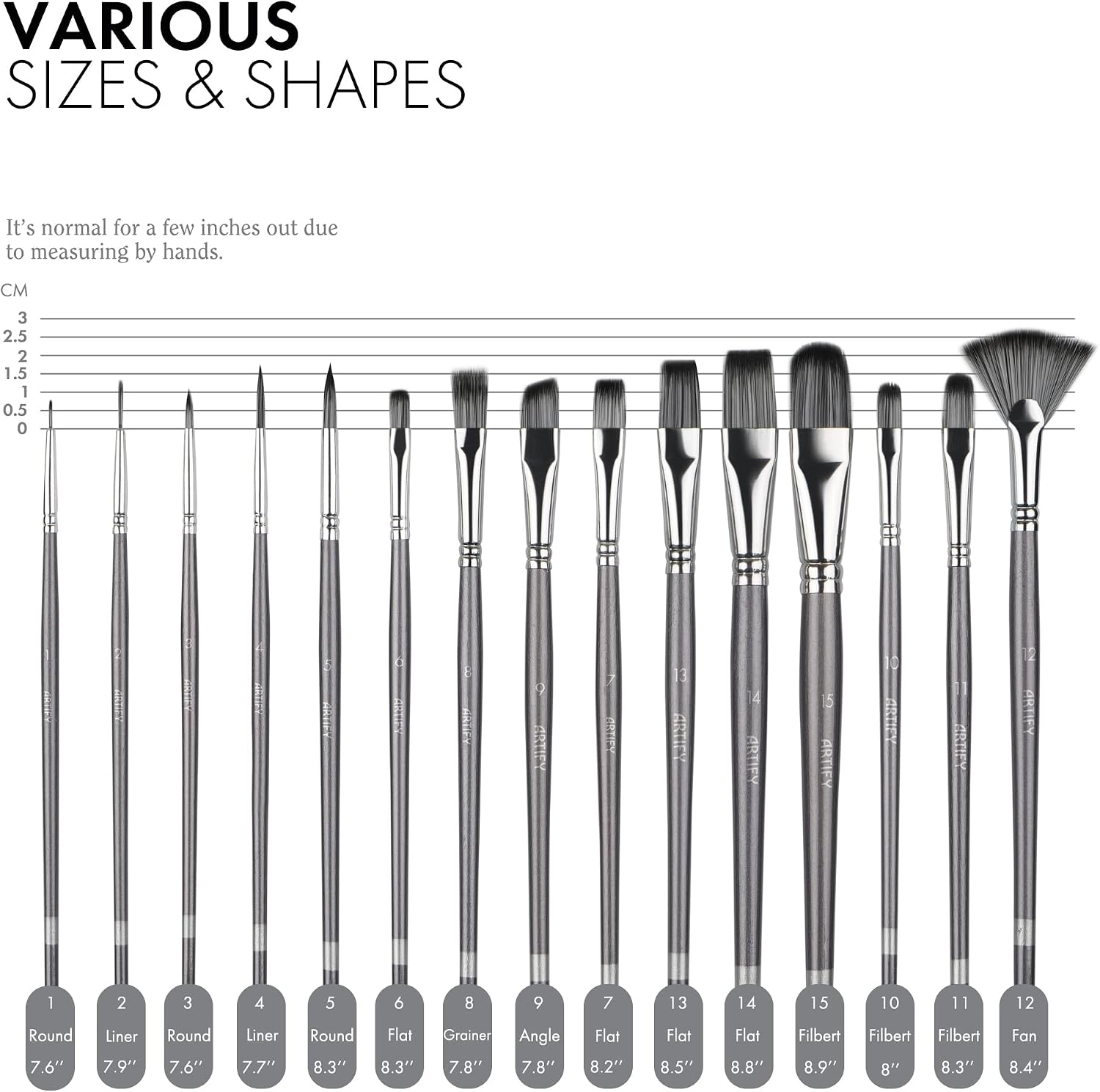 ARTIFY 15 Pieces Paint Brush Set, Intermediate Series, Includes Pop-Up Carrying Case with Palette Knife and 2 Sponges, for Acrylic, Oil, Watercolor and Gouache Painting - Grey