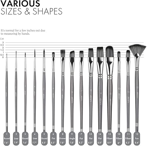 Miniatura 2 de ARTIFY - Juego de 15 pinceles para pintura acrílica al óleo y acuarela, incluye estuche de transporte desplegable con cuchillo de paleta y 2