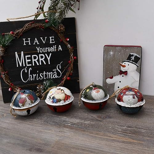 Miniatura 6 de Adorno para árbol de Navidad, de metal, rústico, cascabel, adorno colgante con muñeco de nieve, Papá Noel, campanas decorativas de trineo, Juego de