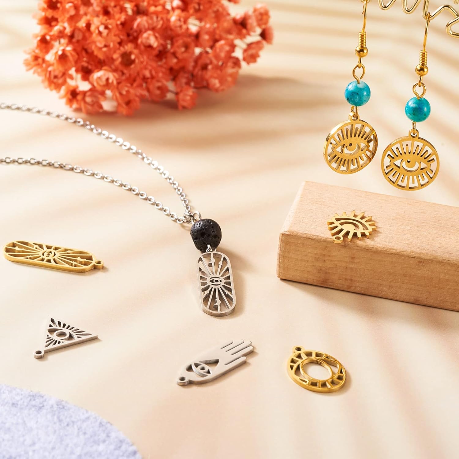 Pandahall Stainless Steel Charms Assorted Metal Pendants Star Moon Flower Animal Pendant for Bracelet Necklace Earrings Making - Image 3