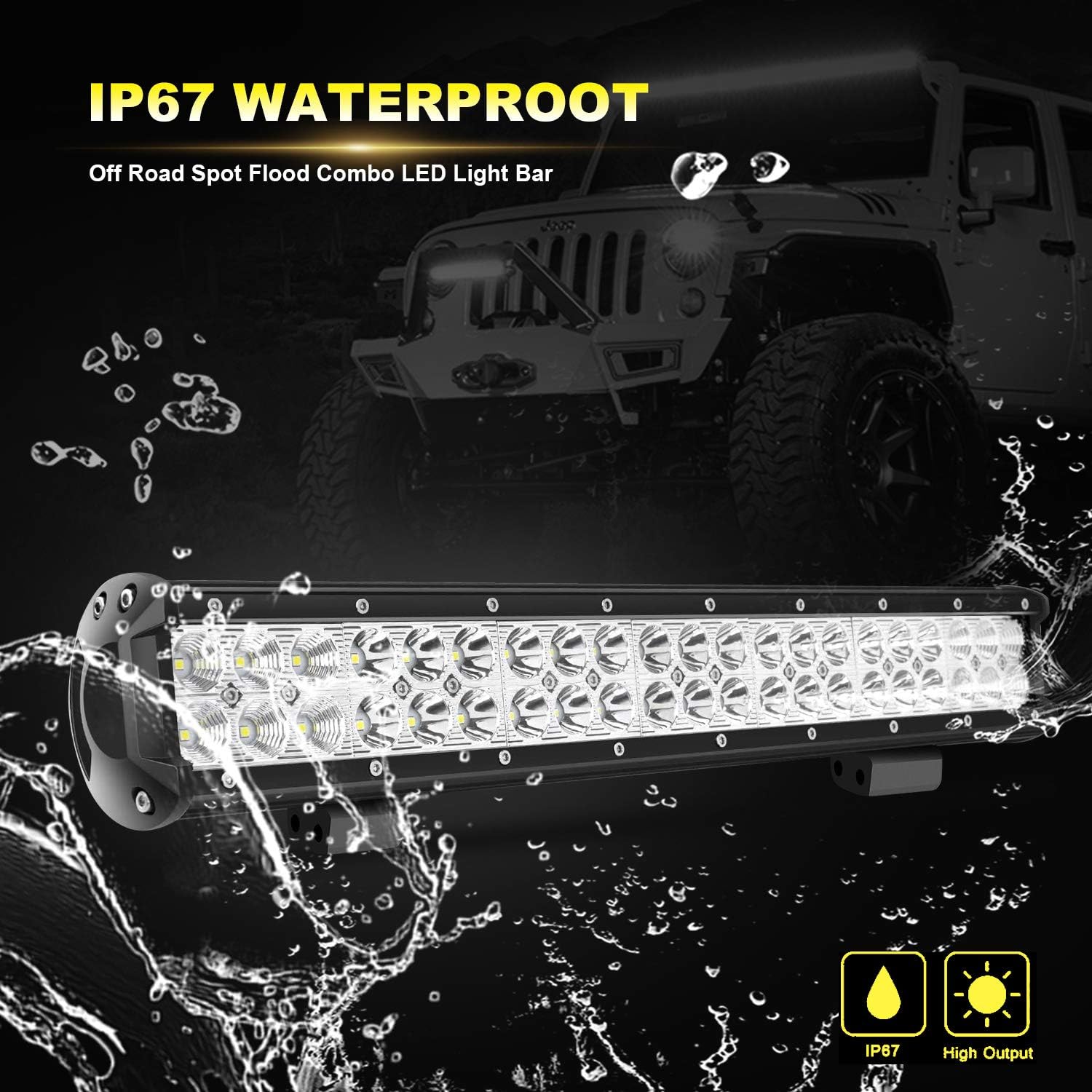 20 Inch LED Light Bar 126W Spot Flood Combo Off Road Led Light Bar 2PCS 4Inch Spot Pods Cubes with Rocker Switch Wiring Harness,1Years Warranty