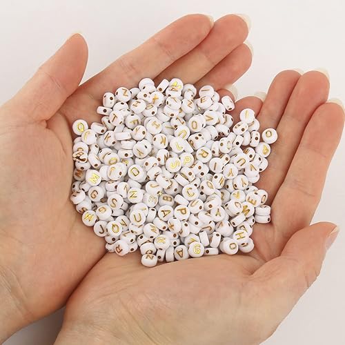 Miniatura 7 de Xilitata 600 cuentas de letras vocales redondas planas de 0.276 x 0.157 in con letras A E I O U negras del alfabeto para pulseras de amistad, kit de